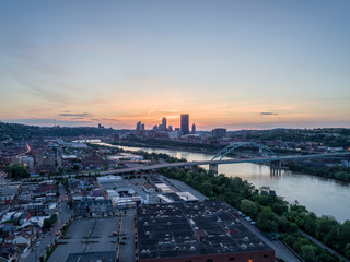 Sunset over Monongahela River and Downtown Pittsburgh