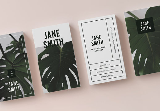 Business Card Layout with Leaf Photo