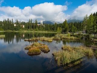 Mountain lake Nove Strbske pleso in National Park High Tatra, Slovakia, Europe