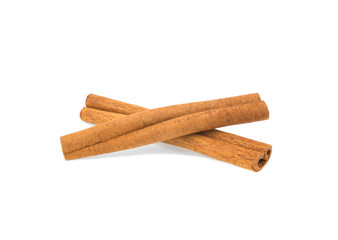 two cinnamon sticks isolated on white background