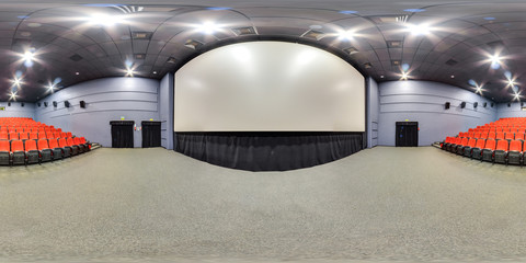 Moscow-2018: 3D spherical panorama with 360 degree viewing angle of empty cinema hall interior with...