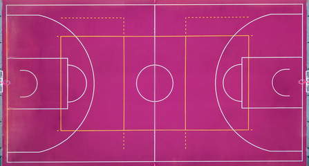 Basketball court empty for the sports game in basketball. View strictly from above with the drone.