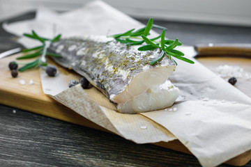 Fresh fish with spices for cooking.