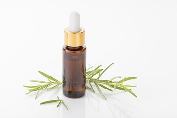 Peppermint essential oil with dropper. Clean style white background