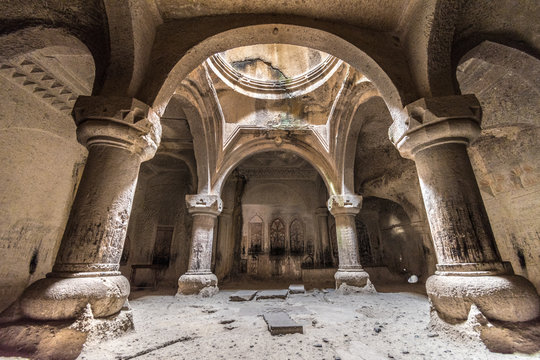 Geghard monastery interior cave chapel, Unesco heritage, Kotayk, Armenia