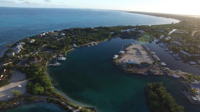 Aerial, tropical coastline in Turks and Caicos