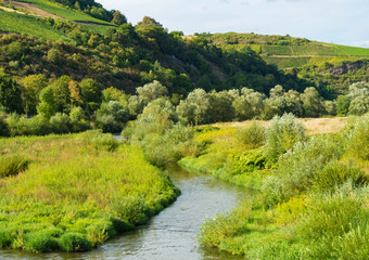 Niederhausen reservoir in the Nahe Valley nature reserve from Boos to Niederhausen Bad Kreuznach, Rhineland-Palatinate, Germany