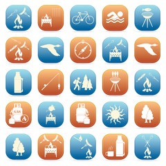 Fototapeta na wymiar Set of travel and camping equipment icons 