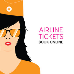 stewardess in orange uniforms with booking online ticket