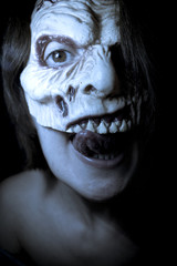 Zombie woman with dead living mask