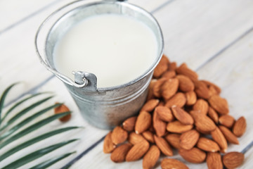 Almond milk close up