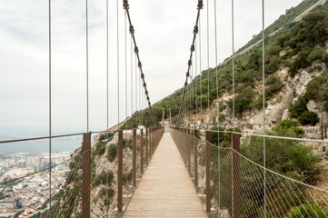 Fototapeta na wymiar A cable crossing bridge at the top of Gibraltar rock