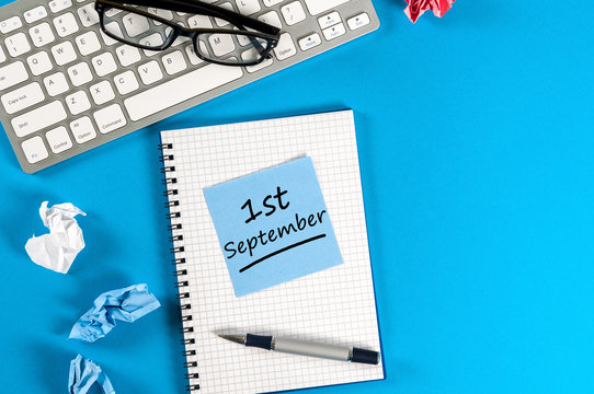 1st September. Image of september 1, calendar on blue background. Back to school concept