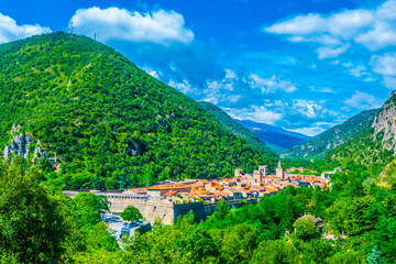 Aerial view of Villefranche de Conflent village in France