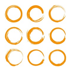 Abstract orange round textured smears set isolated on a white background