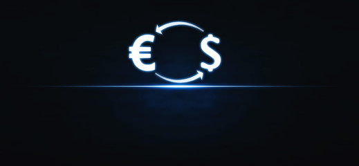 Euro and Dollar currency on a blue light. Concept of exchange