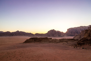 Fototapeta na wymiar Sundown in the Khazali Canyon, Wadi Rum desert, Jordan