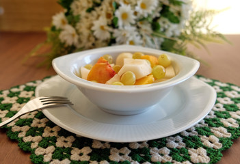 Fruit salad on handmade napkin
