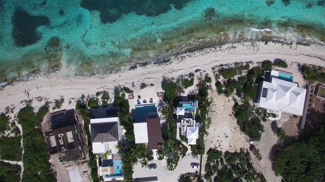 Overhead aerial, tropical shore in Turks and Caicos