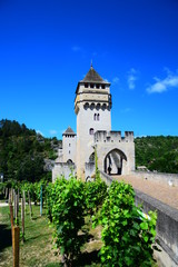 The medieval Pont Valentre crossing the Lot River in Cahors, France