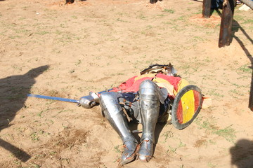 the fallen knight lies on the sand