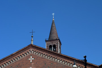 bell tower,church,old,architecture,facade,exterior,religion,sky,blue,historic