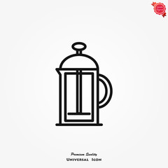 French press for coffee icon vector