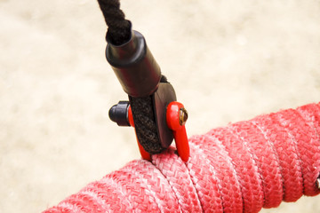 Naklejka premium Red safety rope macro, close-up