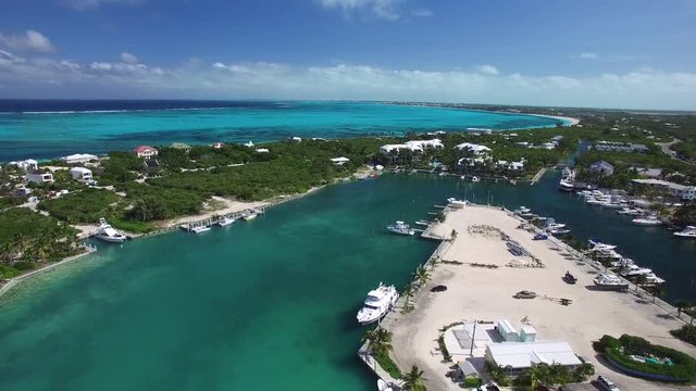 Wide aerial, scenic Turks and Caicos landscape