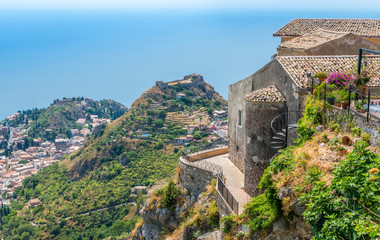 Fototapeta na wymiar Scenic sight in Castelmola, an ancient medieval village situated above Taormina, on the top of the mountain Mola. Sicily, Italy.