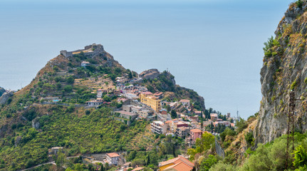 Fototapeta na wymiar Taormina Castle as seen from Castelmola, Sicily, Italy.