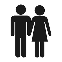Minimalist, black silhouettes icon of a couple holding hands. Isolated on white