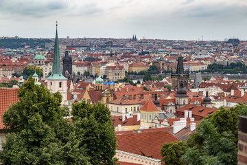 Fototapeta na wymiar PRAGUE, CZECH REPUBLIC - JULY 11, 2014: Panoramic view of Prague from the Prague Castle Hradczany, Czech Republic