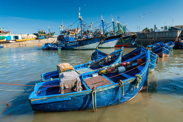 Fiishing boats in the port of Essaouira in Morocco