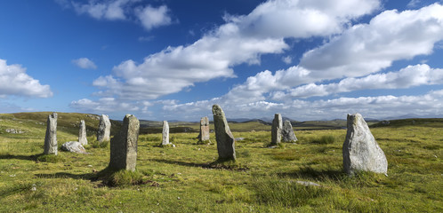 Callanish III stone circle, Isle of Lewis, Outer Hebrides, Scotland. Megalithic complex setting of 17 stones variously described as a double ellipse and as two concentric circles with an inner cove.