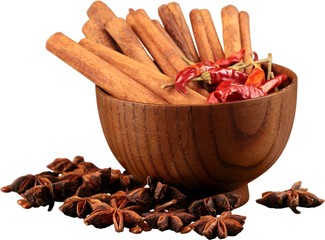 Spices in a Wooden Bowl - Isolated
