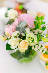 Top view of chic rose in a flower arrangement on the background