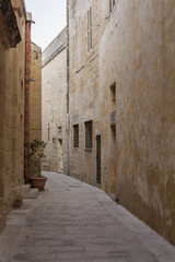 Narrow street in old town of Mdina on Malta
