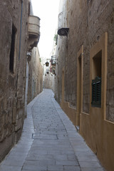 Narrow street in old town of Mdina on Malta