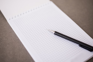 on the notebook is a black pencil