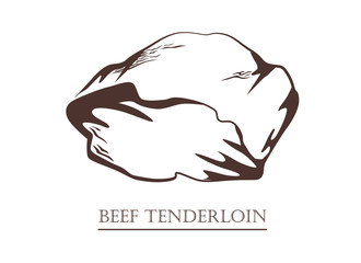 Beef tenderloin. Piece of meat. Black and white hand drawn vector illustration. Icon, emblem, logo element.