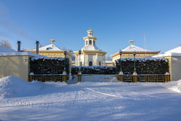 Chinese village in winter in Tsarskoe Selo, Saint Petersburg, Russia