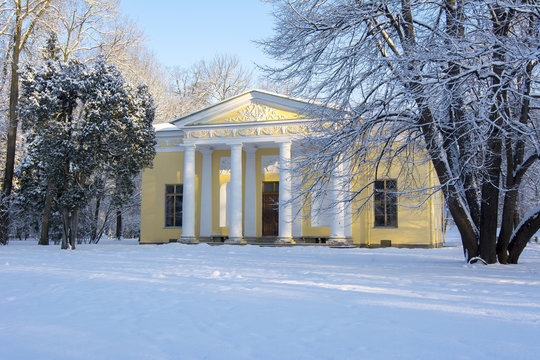 Concert Hall Pavilion in winter in Catherine park, Pushkin, Saint Petersburg, Russia