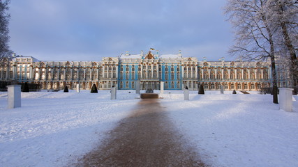 Fototapeta na wymiar Catherine palace and park in winter, Tsarskoe Selo, St. Petersburg, Russia
