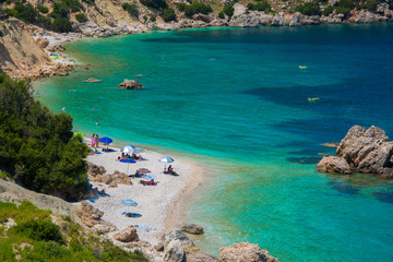 Vouti beach in Kefalonia ionian island, Greece. A secluded majestic beach with turquoise sea waters