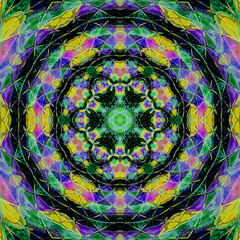 Abstract rosette kaleidoscope in brilliant  colors
