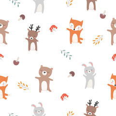 Fototapety  Vector seamless pattern with animals and autumn branch