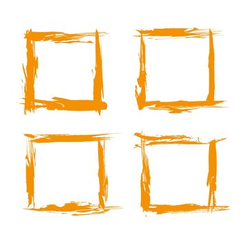 Four frames from textured orange abstract smears set isolated on a white background
