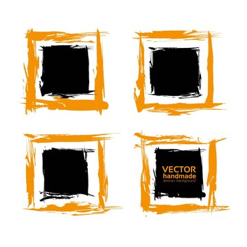 Four frames from textured orange and black abstract smears set isolated on a white background
