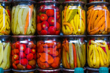 Fototapeta na wymiar canned vegetables in cans for storage